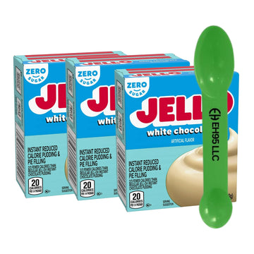 (Pack of 3) Jell-O White Chocolate Sugar Free Instant Pudding and Pie Filling Mix 1 oz - 2 in 1 Measuring Spoon Included