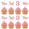24 Pack Three Cupcake Toppers Glitter 3rd Birthday Cupcake Picks for Baby Shower Third Birthday Party Cake Decorations Supplies