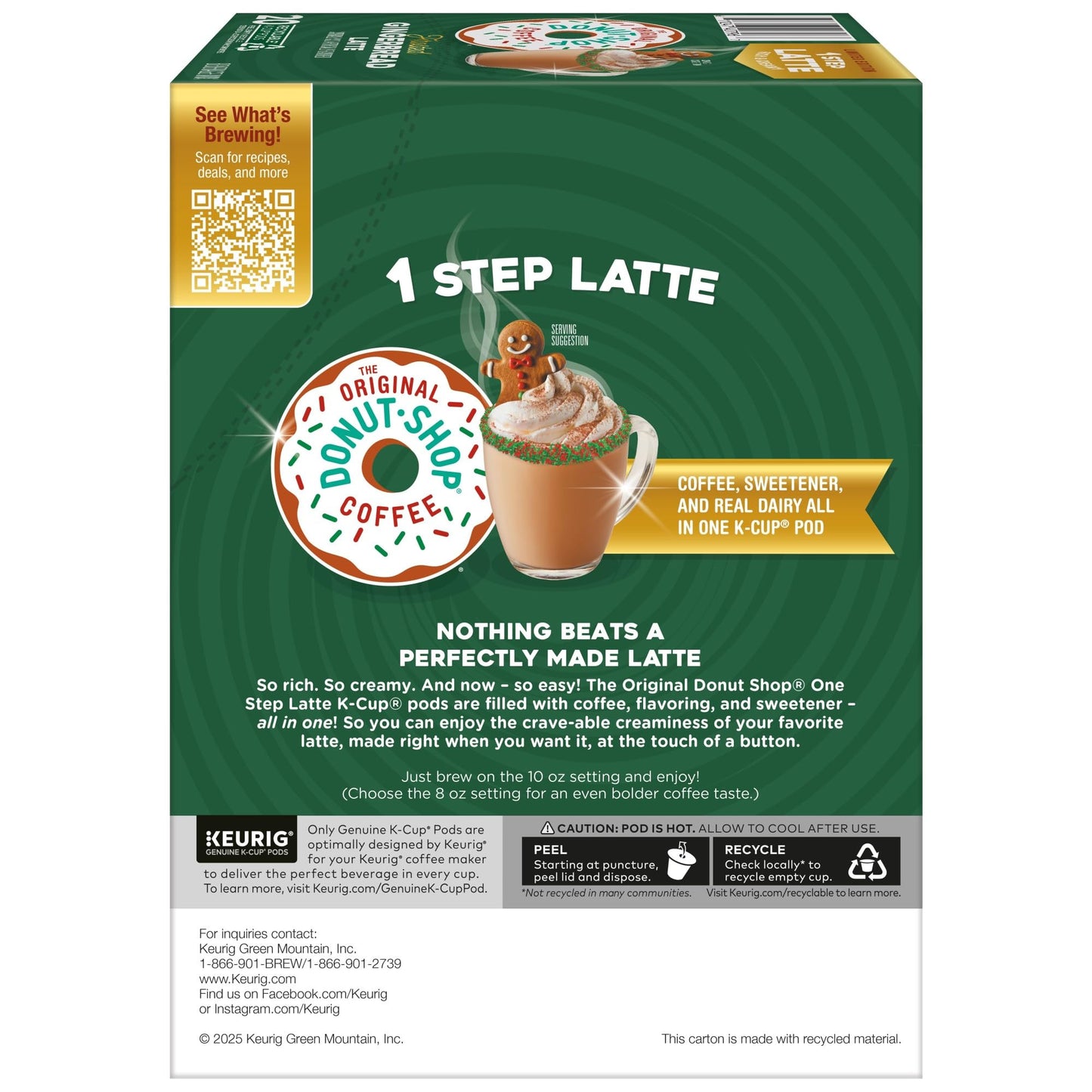 The Original Donut Shop One Step Latte, Frosted Gingerbread, Keurig Single Serve K-Cup Pods, 20 Count
