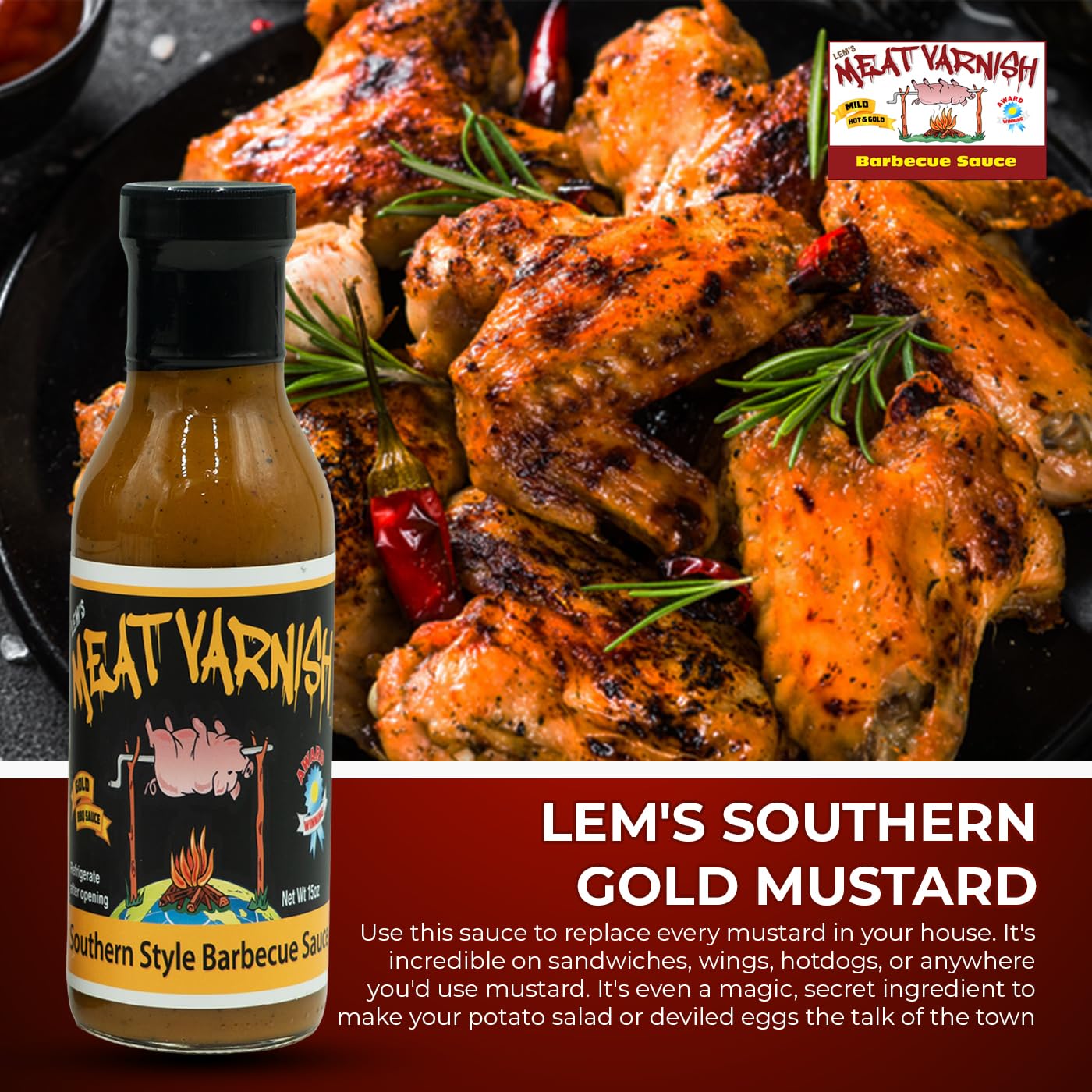 Lems Meat Varnish BBQ Sauce - Gluten Free, Award Winning, 15 oz Bottle, Variety Pack of 3