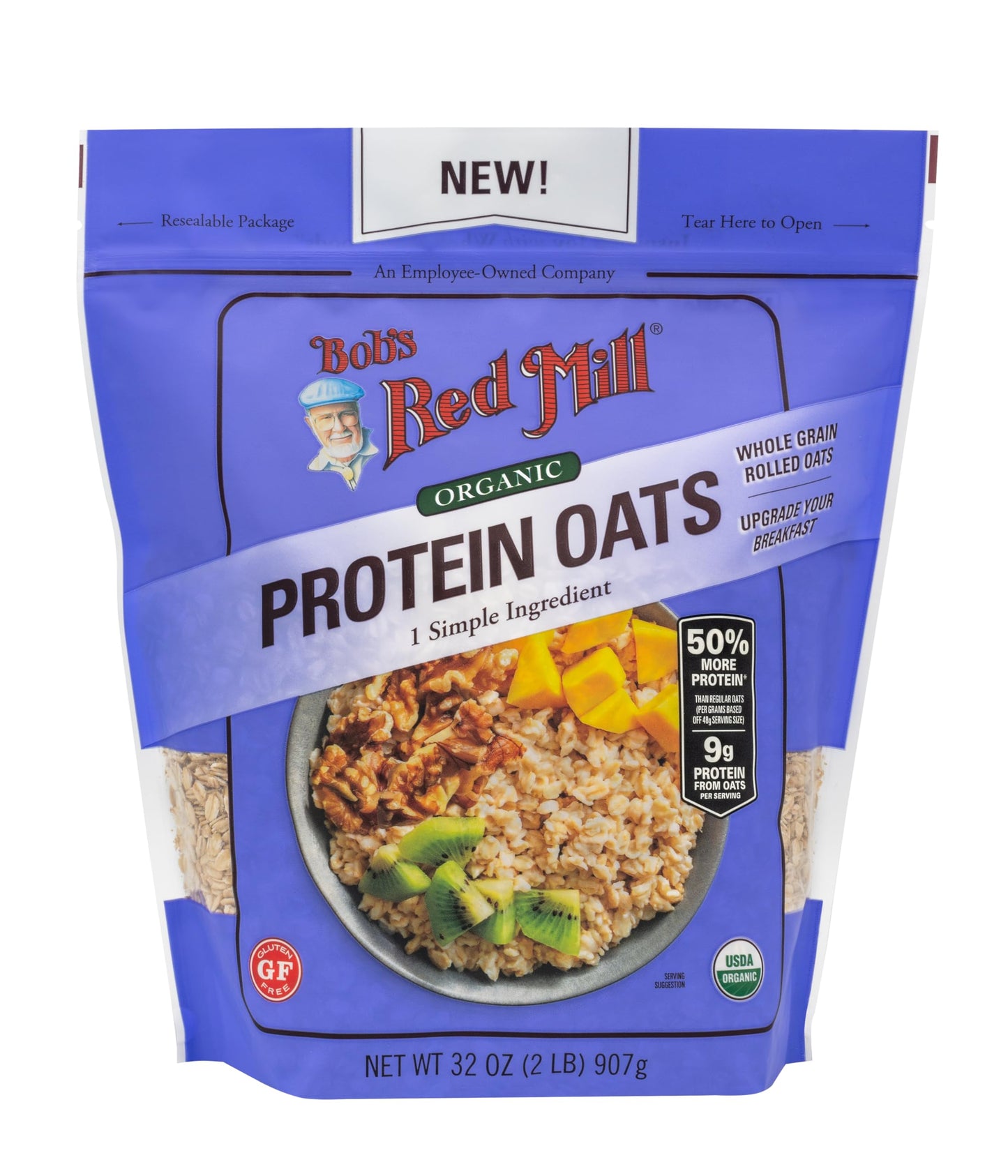 Bob'S Red Mill Organic Gluten Free Protein Oats, 32Oz (Pack Of 4) - 9G/Serving, Non Gmo, Whole Grain, Plant Based Protein, Vegan, Kosher