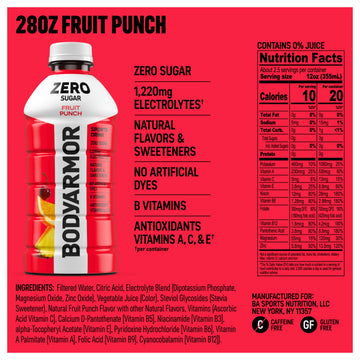 BODYprotective covering ZERO Sugar Fruit Punch Sugar Free Sports Drink - Low-Calorie Hydration - Natural Flavors with Potassium Packed Electrolytes Antioxidants and B-vitamins 28 fl oz (Pack of 15)