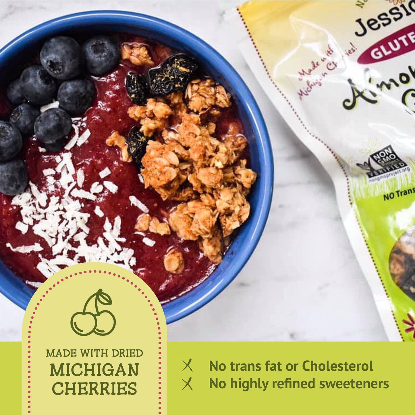 Jessicas Natural Foods - Gluten-Free Almond Cherry Granola made with dried Michigan cherries and toasted almonds, Non-GMO, no ar