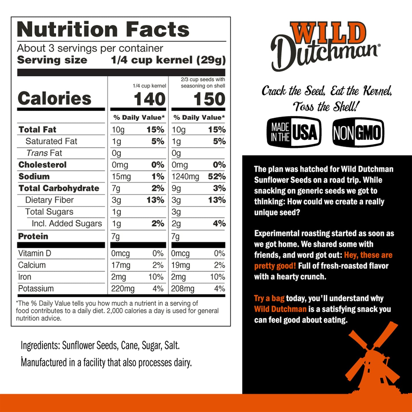 Wild Dutchman Roasted Sunflower Seeds In A Resealable Bag For Ultimate Freshness And An Easy Pour, 6 Flavor Variety Snack Pack,