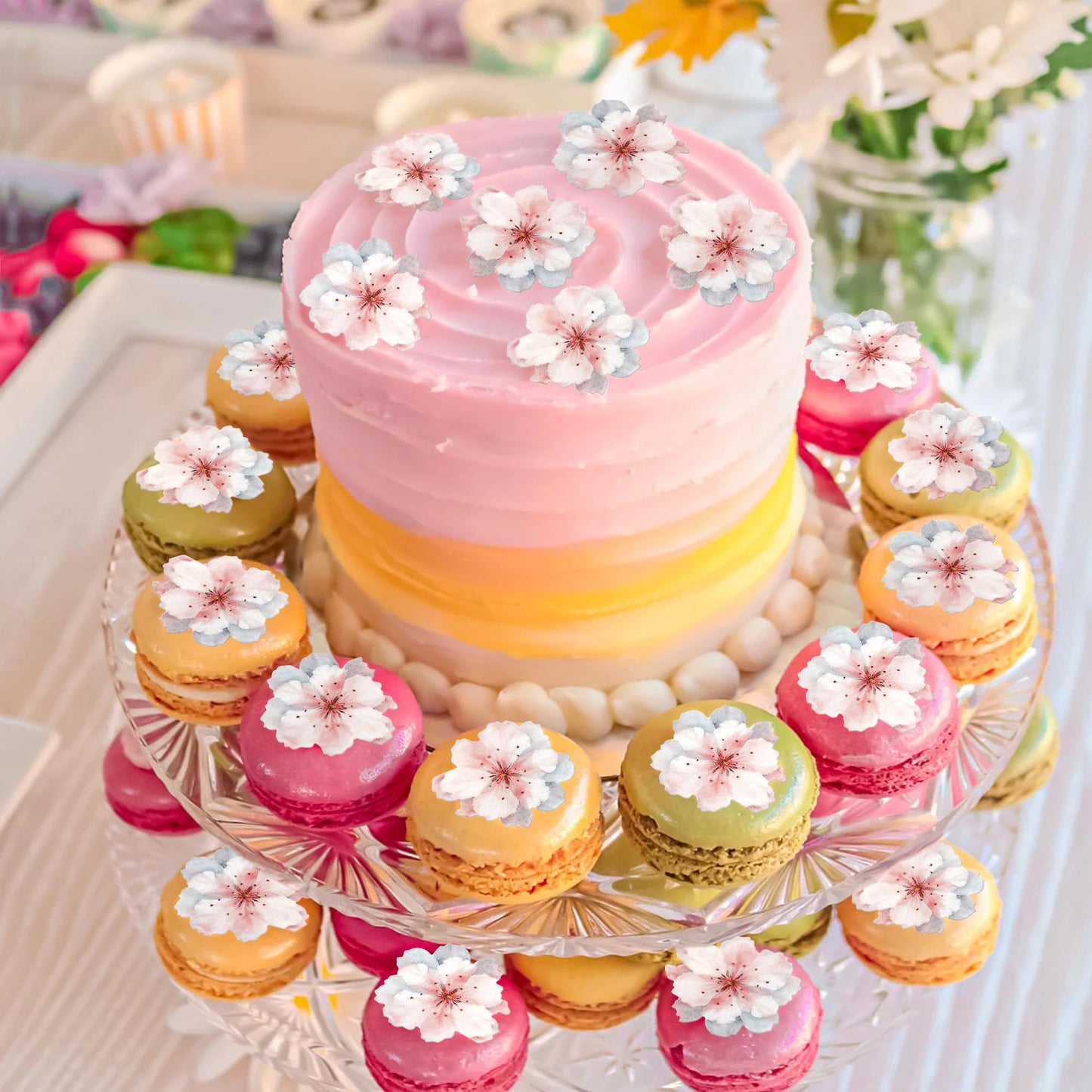 40 Pcs Edible Cherry Blossoms Cake Decorations Edible Cherry Blossoms Cupcake Toppers Wafer Paper Flowers Cake Toppers For Baby