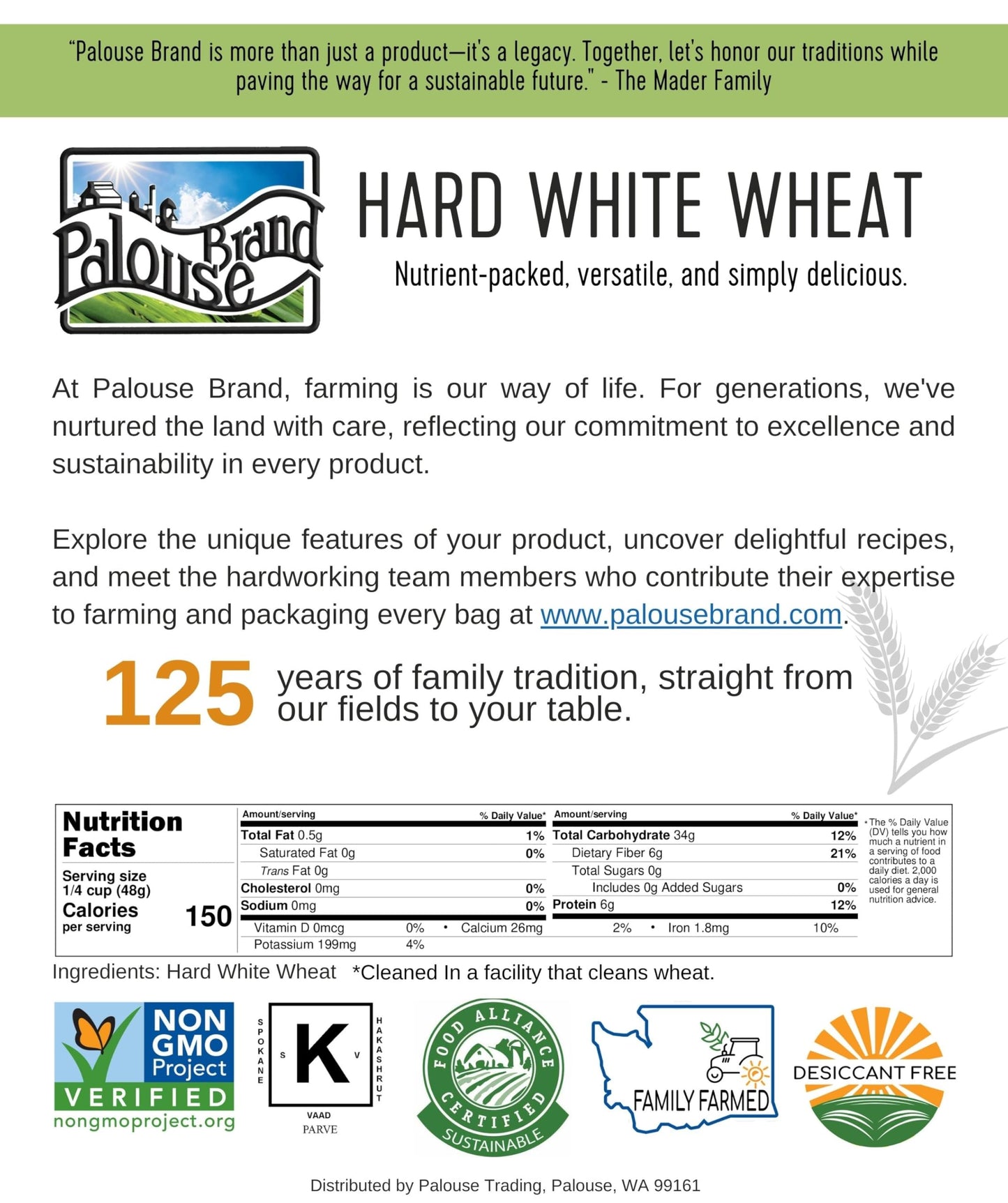 Hard White Wheat Berries | 25 Lbs | Family Farmed In Washington State | 100% Desiccant Free | Sproutable | Non-Gmo Project Verif