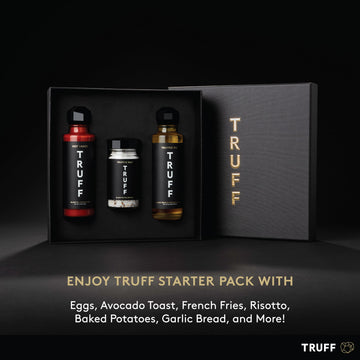 TRUFF Starter Pack - Black Truffle Hot Sauce (6 oz), Black Truffle Oil (6 oz), Black Truffle Sea Salt (5.3 oz) - Specialty Seasoning Set