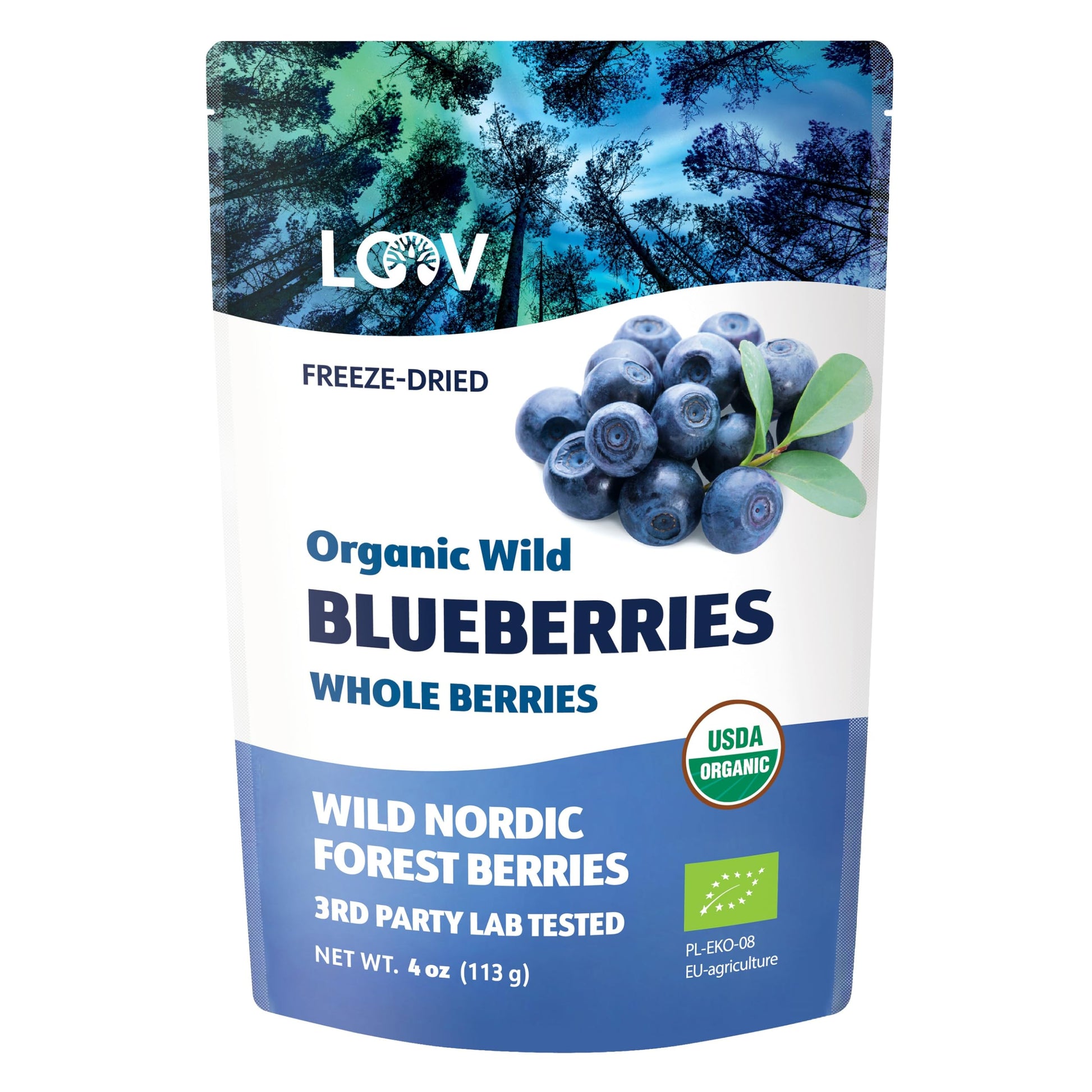 Loov Wild Organic Dried Blueberries, No Added Sugar, No Added Oil, 4 Ounces, Freeze Dried Blueberries Organic From Nordic Forest