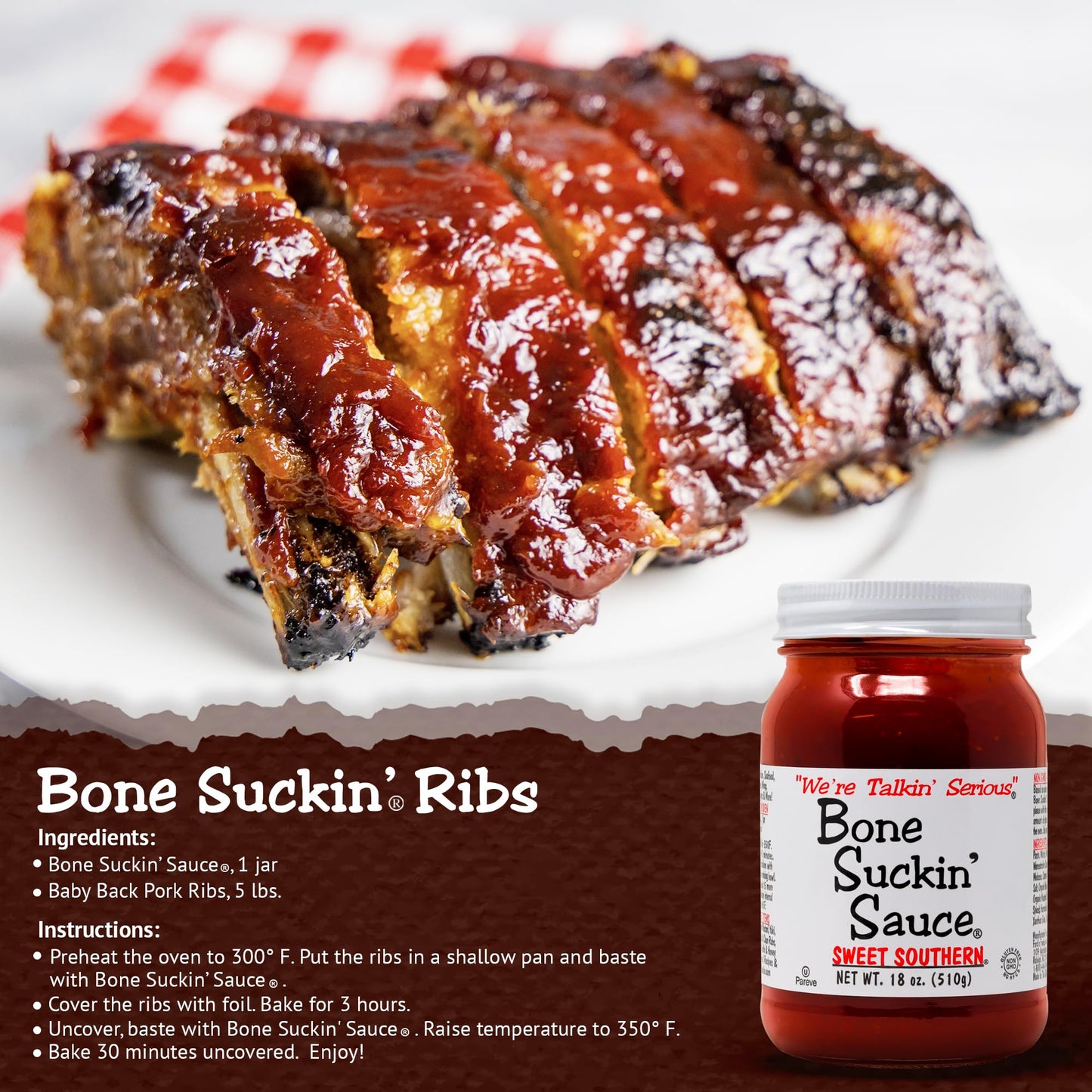 Bone Suckin' Sauce Sweet Southern BBQ Sauce - 18 oz in Glass Bottle, All-Purpose Barbecue Sauce, For Ribs, Chicken, Pork, Beef,