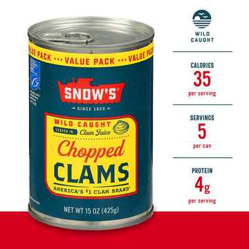 Snow s Wild Caught Chopped Clams Canned, 15 oz Can (Pack of 12) - Served in Clam Juice - 4g Protein Per Serving - Gluten Free,