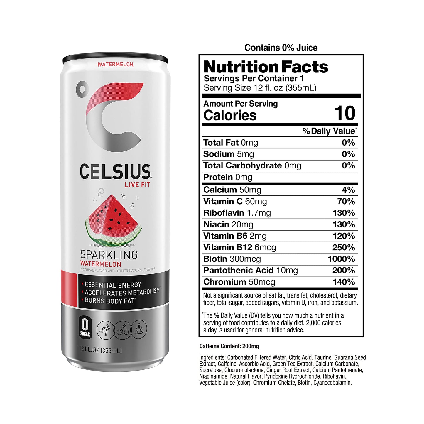 Celsius Sparkling Watermelon, Functional Essential Energy Drink, 12 Fl Oz (Pack Of 24)