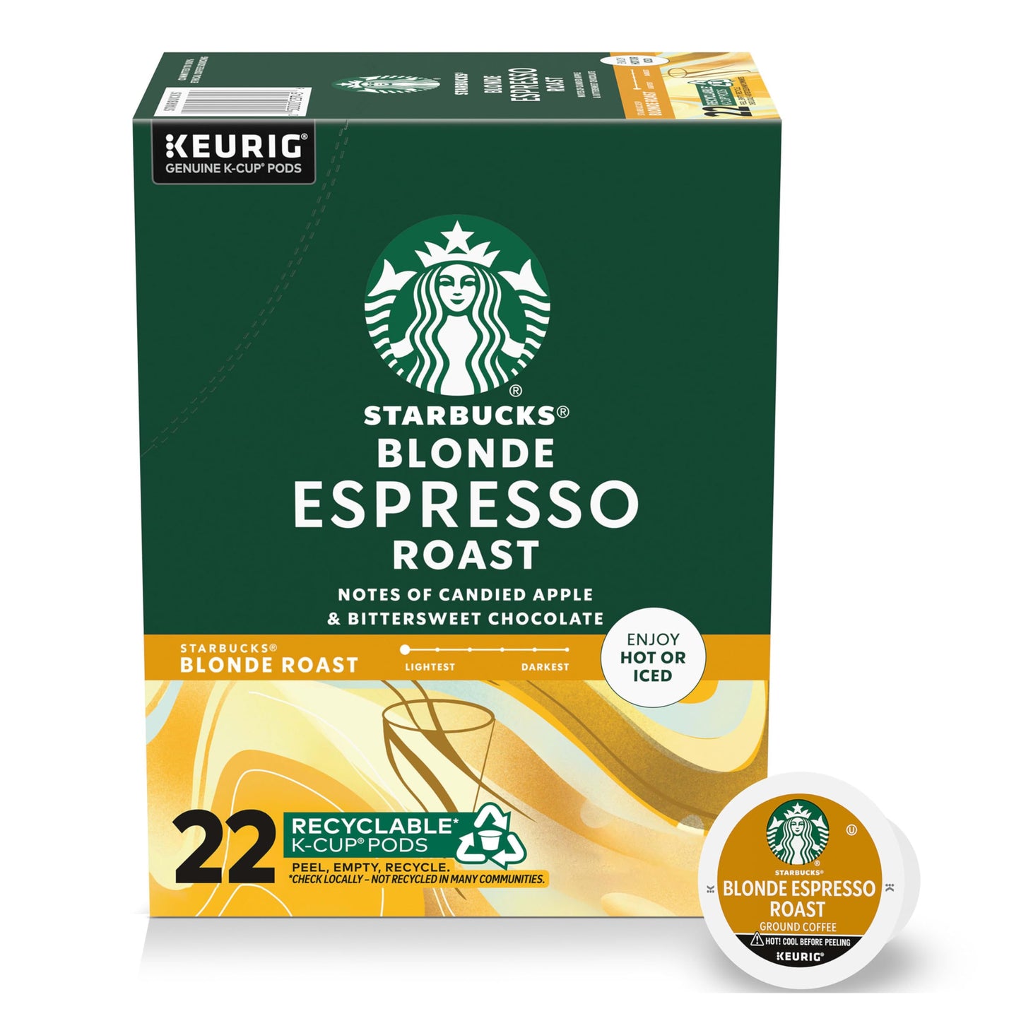 Starbucks Blonde Espresso K-Cup Coffee Pods 22 Count 8.9Oz Box