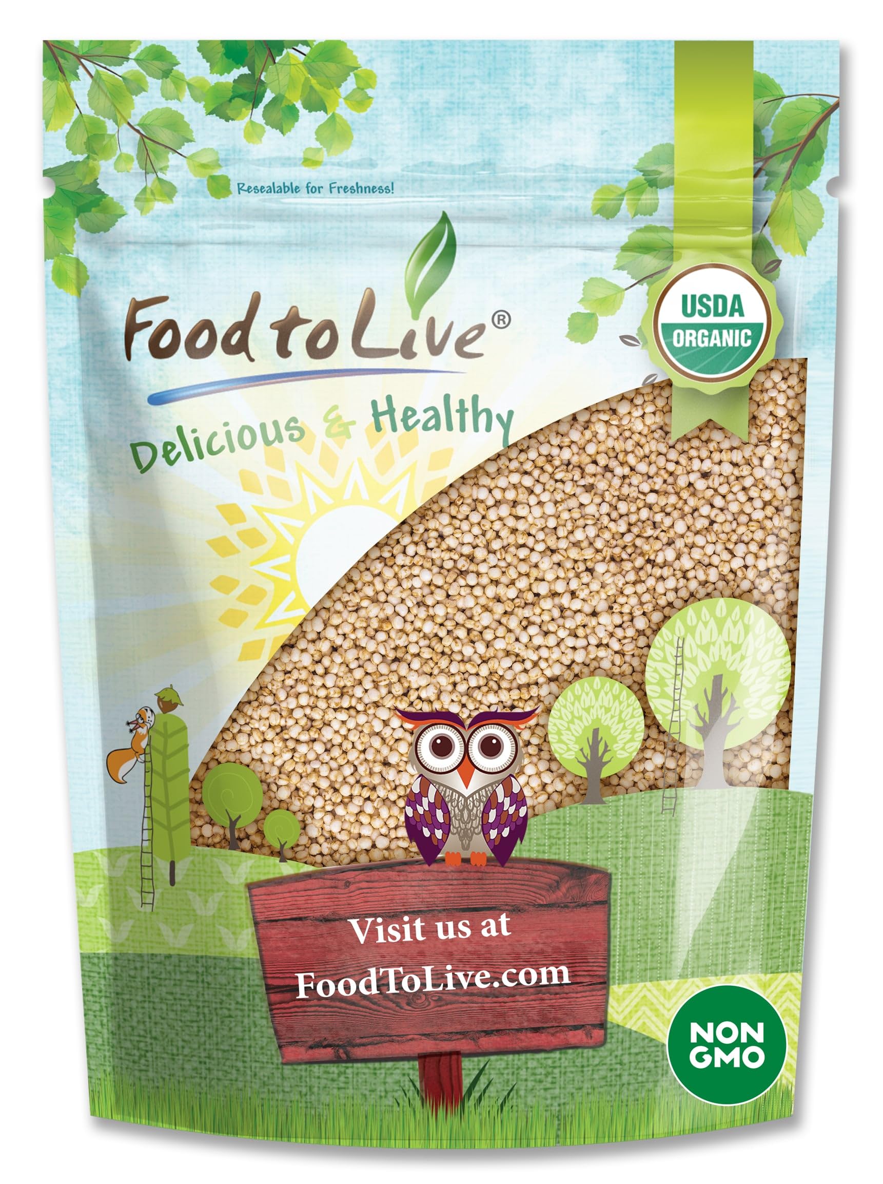 Food to Live Organic Puffed Quinoa, 4 Ounces - Crispy White Quinoa Pop. Non-GMO, Vegan, Kosher, Bulk. Perfect for Breakfast Cere