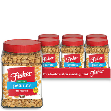 Fisher Snack Sea Salt Dry Roasted Peanuts, 36 Ounces (Pack Of 6), No Artificial Colors Or Flavors, 100% Recyclable