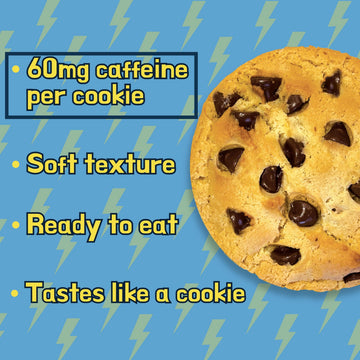 Classic COOKIE Energy Caffeine Cookie, Chocolate Chip, 60mg Caffeine, 2.8oz, Brown, Single Serve, 8 Cookies
