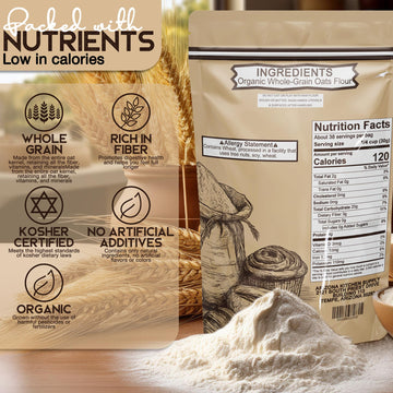 Organic Whole Grain Oat Flour - 2.5 Lb - Product Of The Usa - Premium, Nutrient-Rich Flour For Baking & Cooking Brough To You By