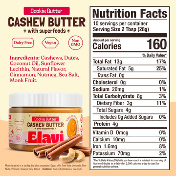 ELAVI Keto Cashew Butter Jar, Gut-Friendly, Low-Sugar Dessert Spread, Vegan, Kid-Friendly, No Added Sugar, No Stevia, No Sugar A