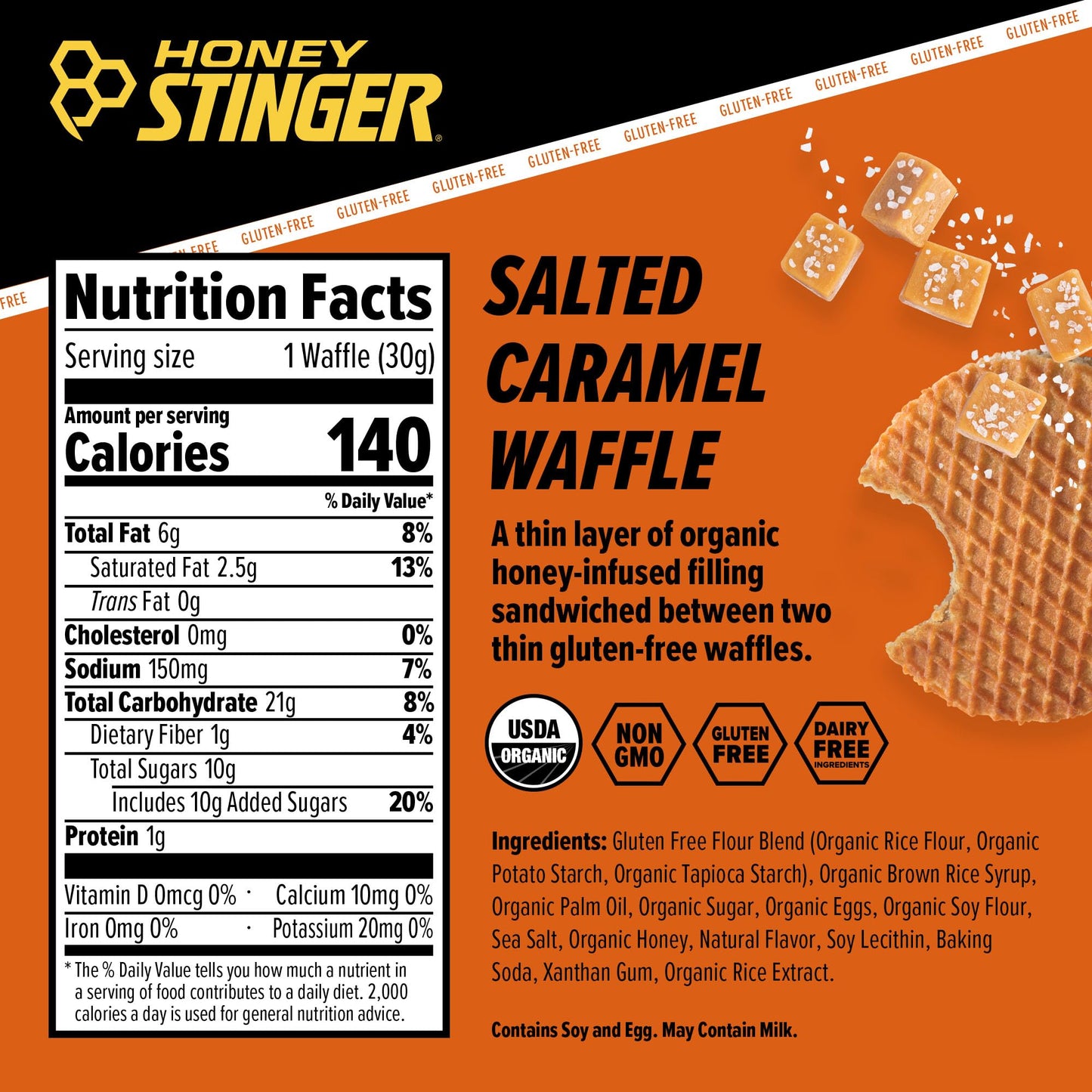 Honey Stinger Organic Energy Waffle Variety Pack, 18 Count, Gluten Free, 12 Salted Caramel & 6 Cookies & Cream Waffles