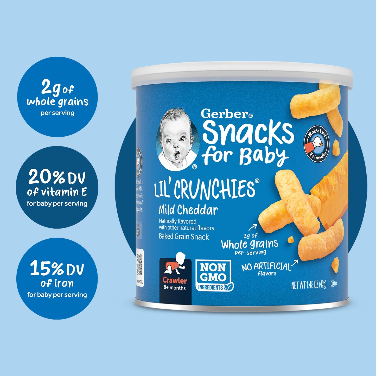 Gerber Snacks For Baby Value Pack, Lil Crunchies, Mild Cheddar & Veggie Dip, 1.48 Ounce (Pack Of 8)
