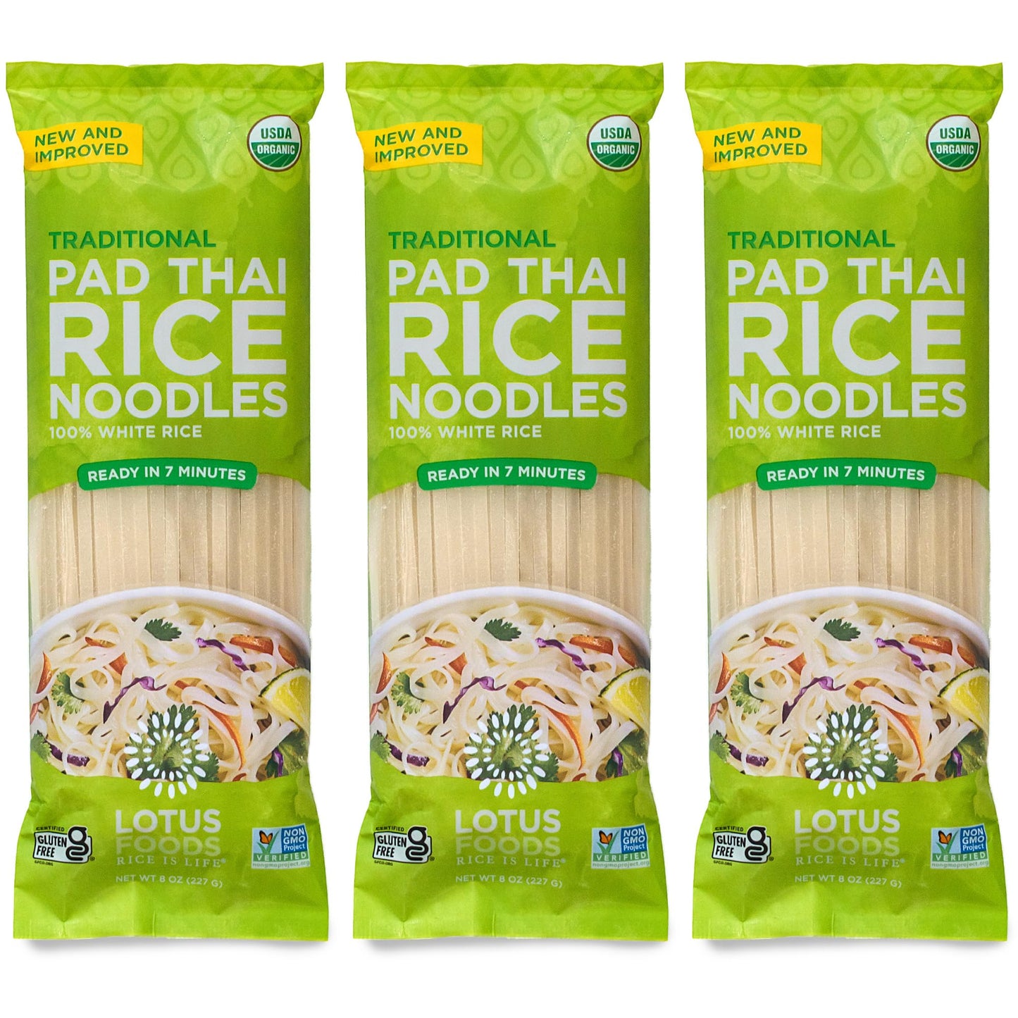 Lotus Foods Traditional Pad Thai Rice Noodles - Pad Thai Noodles, Asian Noodles, Gluten Free Noodles, Rice Noodles, Whole Grain, Non Gmo, Usda Organic - 8 Oz (Pack Of 3)