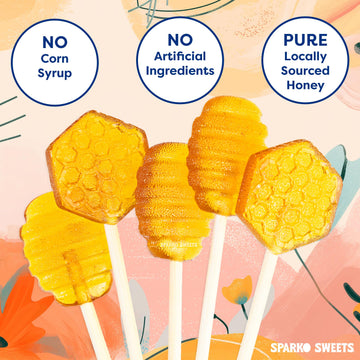 Sparko Sweets Natural Honeycomb Lollipops, Made In Usa, No Artificial Ingredients, No Corn Syrup, 16 Pieces, 1.3-Inch Diameter, 1.5 Lbs, Gold – Ideal For Tea Stirrers, Sore Throat Remedy, And Gifts