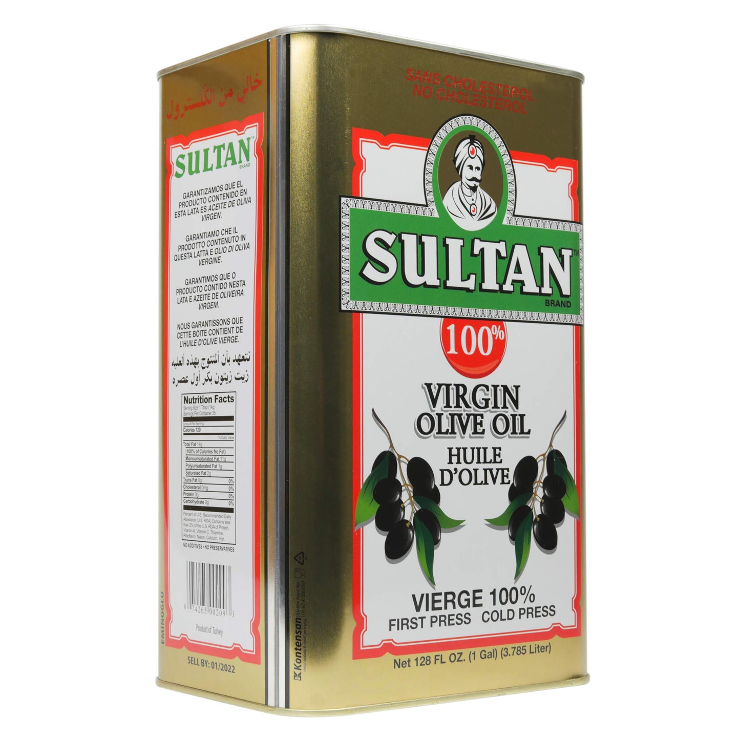 Sultan Premium Virgin Olive Oil - First Cold-Pressed, Cholesterol-Free - 128 FL. OZ - Ideal for Salads and Cooking