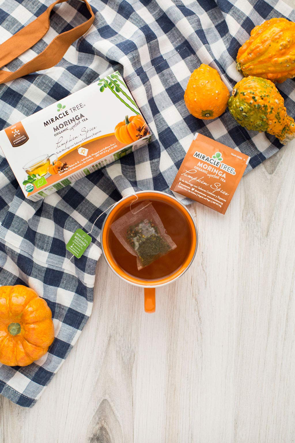 Tree Organic Moringa Superfood Tea, Pumpkin Spice, 25 Individually Sealed Bags, 3 Packs, Vegan, Gluten-Free, Caffeine-Free