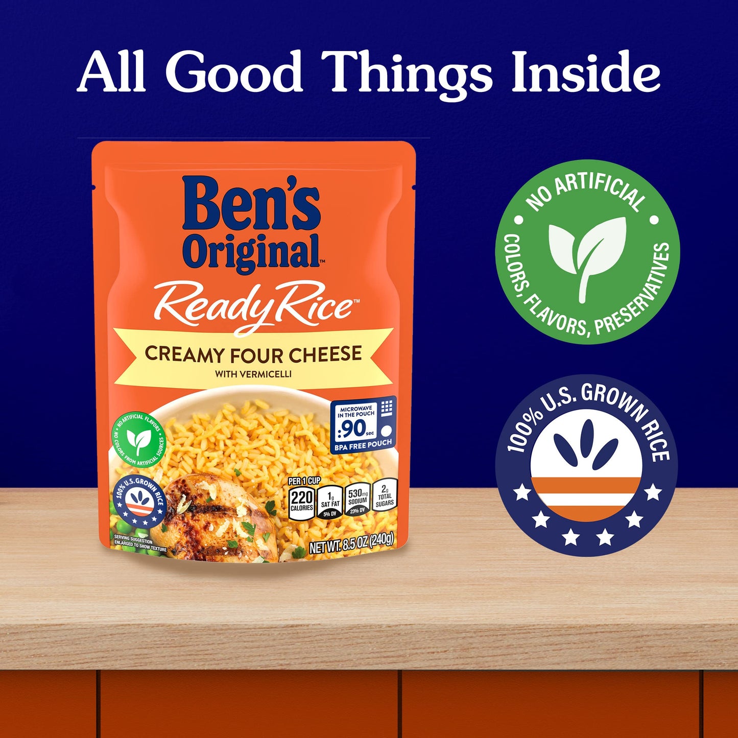 BEN'S ORIGINAL Ready Rice Creamy Four Cheese Flavored Rice, Easy Dinner Side, 8.5 OZ Pouch (Pack of 12)