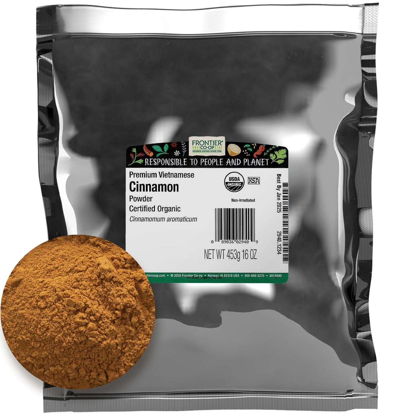 Frontier Organic Ground Vietnamese Cinnamon, 1-Pound Bulk, enhanced Quality Cinnamon, Full Balanced Spicy Flavor, Kosher