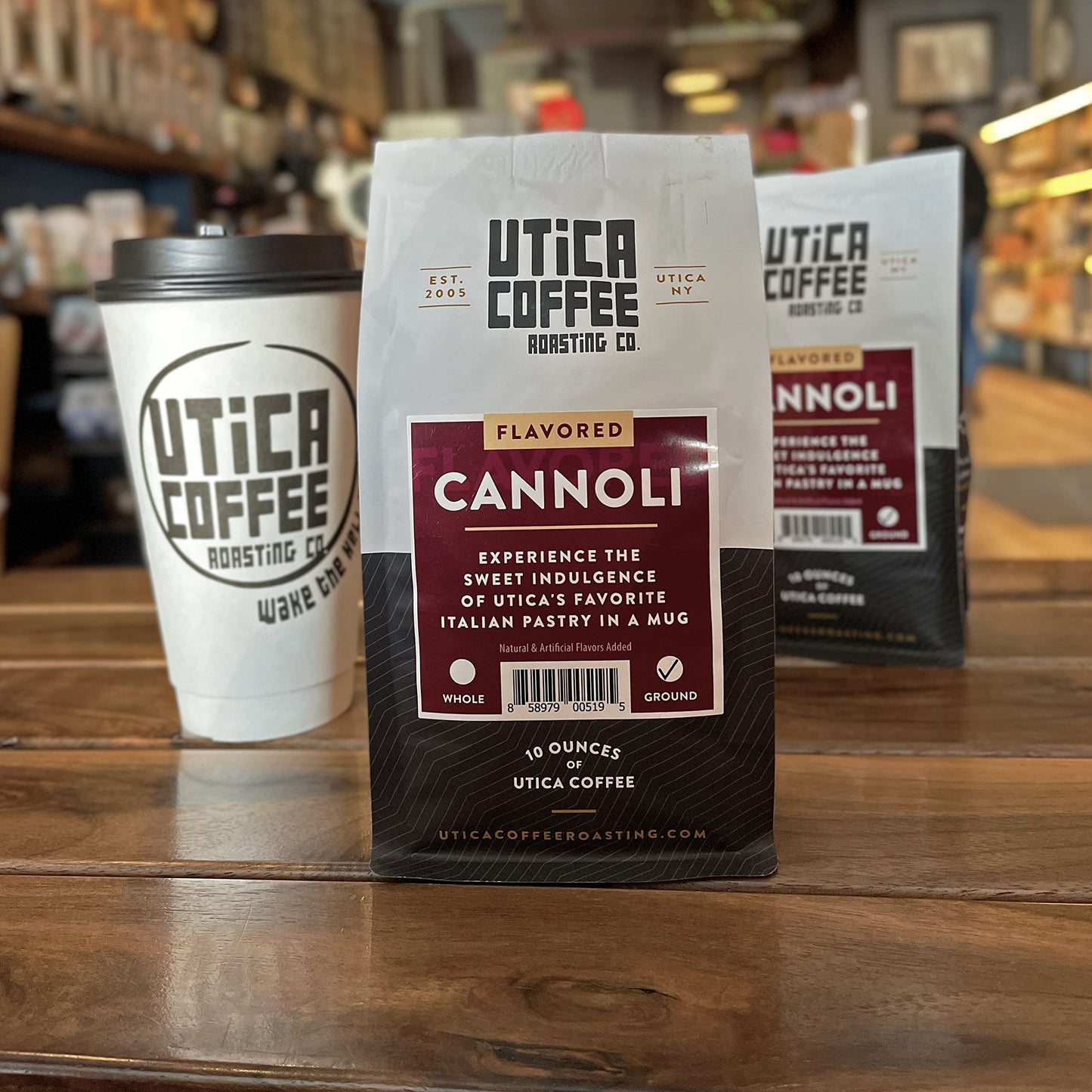 Utica Coffee Roasting Co. Cannoli | Specialty Flavored Medium Roast Ground Coffee | 16 Oz Reclosable Bag