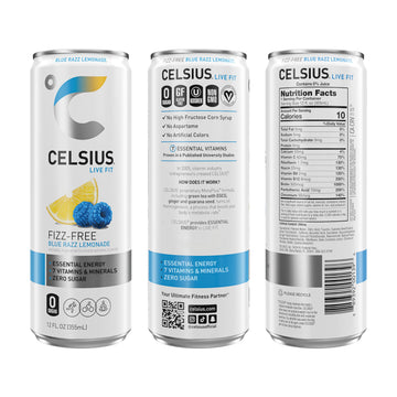 CELSIUS Fizz Free Blue Razz Lemonade, Functional Essential Energy Drink 12 Fl Oz (Pack of 12)