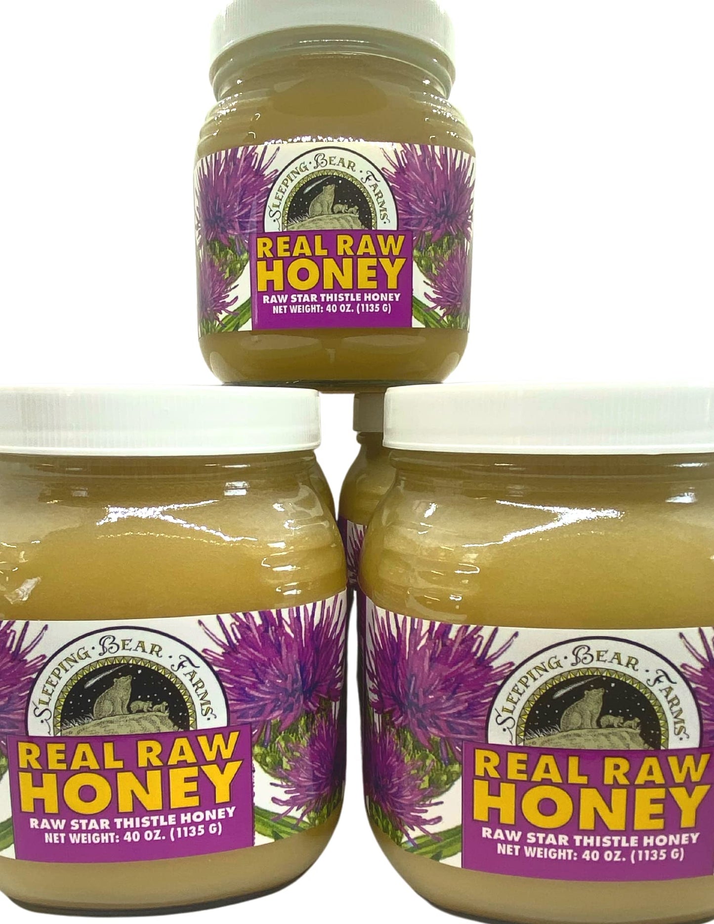 Sleeping Bear Farms 2.5 pound (40oz) REAL Raw Honey Harvested by our Beekeepers, From Our Hives Packed in Glass