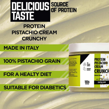 Eatalian By Amz Better Spreadable Crunchy Pistachio Protein Cream 17.63 Oz/ 500 Gr, Pistachio Cream With Grains, Protein Paste,