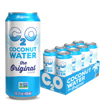 C2O - Coconut Water, The Original Flavor (8 Pack) - Made With Fresh Coconut Water - Plant Based - Non Gmo - Canned Water - Natural Hydration, Essential Electrolytes, & Potassium - 8 Cans, 16.3 Fl Oz