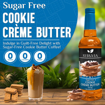Syruvia Sugar-Free Cookie Butter Coffee Syrup - 25.4 Fl Oz. Premium Coffee Flavoring Syrup. 0 Calories, Kosher, And Gluten-Free.