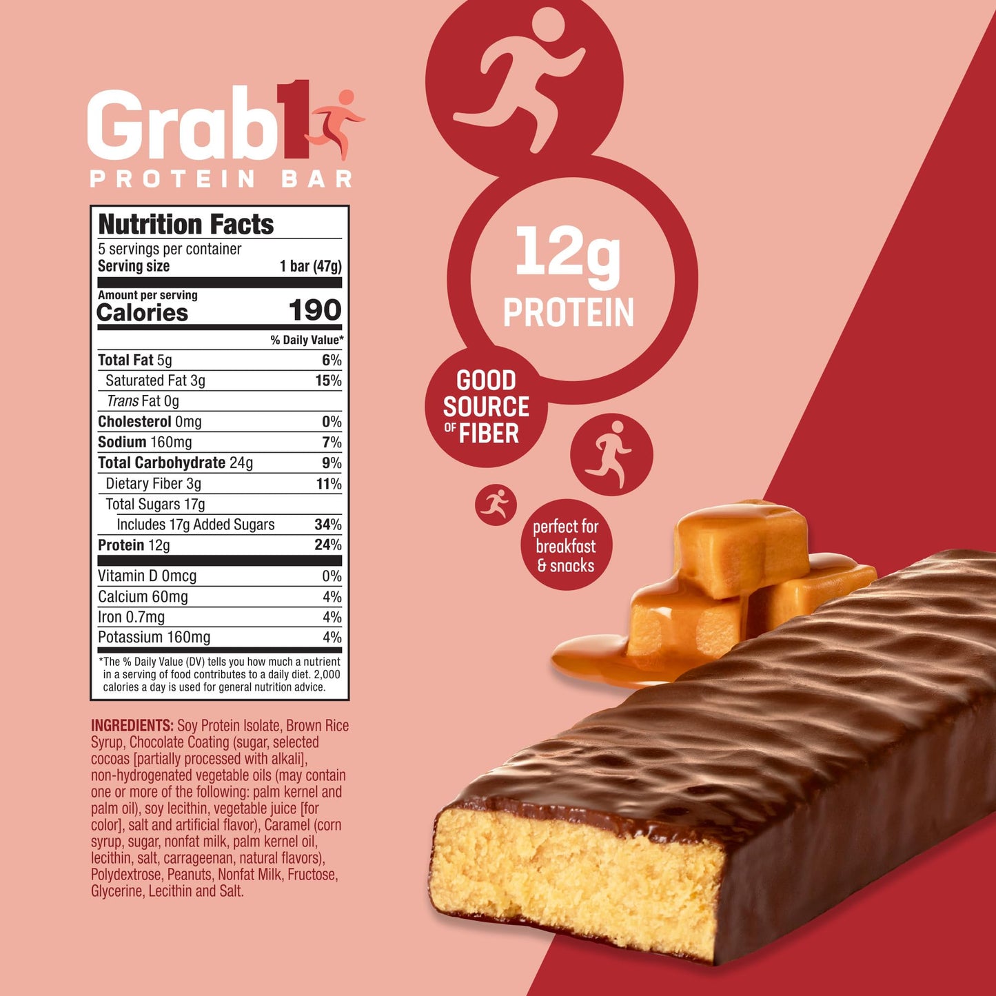 Grab1 12Gr Protein Bars, Caramel Deluxe Protein Bar (2 Pack - 10 Bars) | Delicious And Nutritious | Low Calorie | Perfect For Snacking