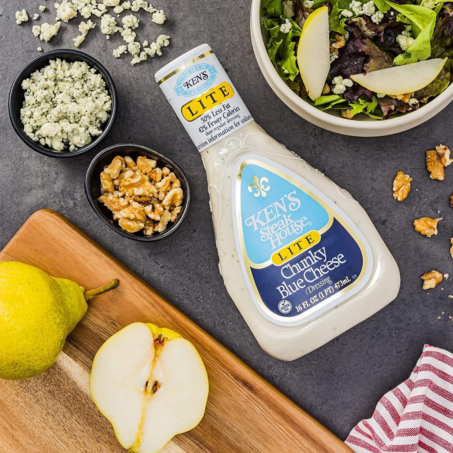 Ken'S Steak House Lite Chunky Blue Cheese Dressing (16 Fl Oz, Pack Of 3)