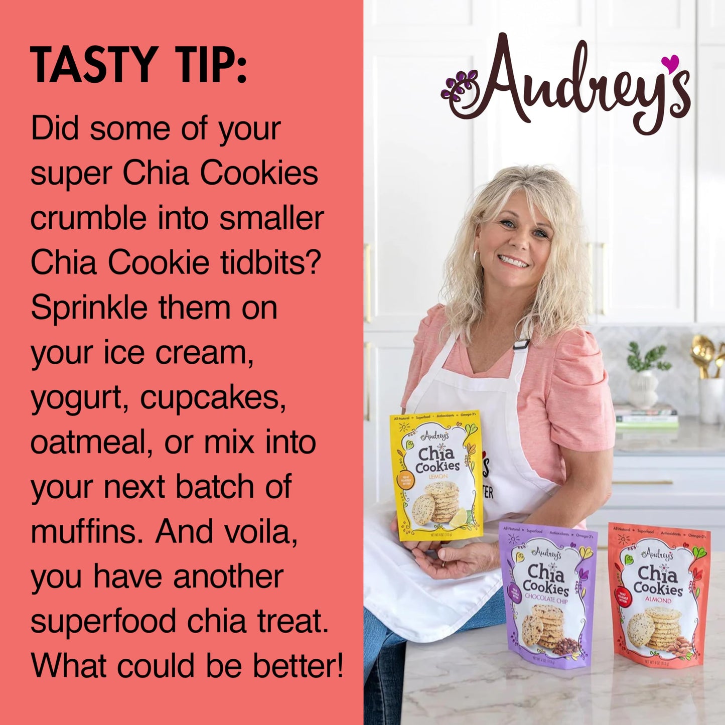 Audreys Chia Cookies - (Almond, 4 Pack), Natural, Antioxidants, Omega-3s, Non-GMO