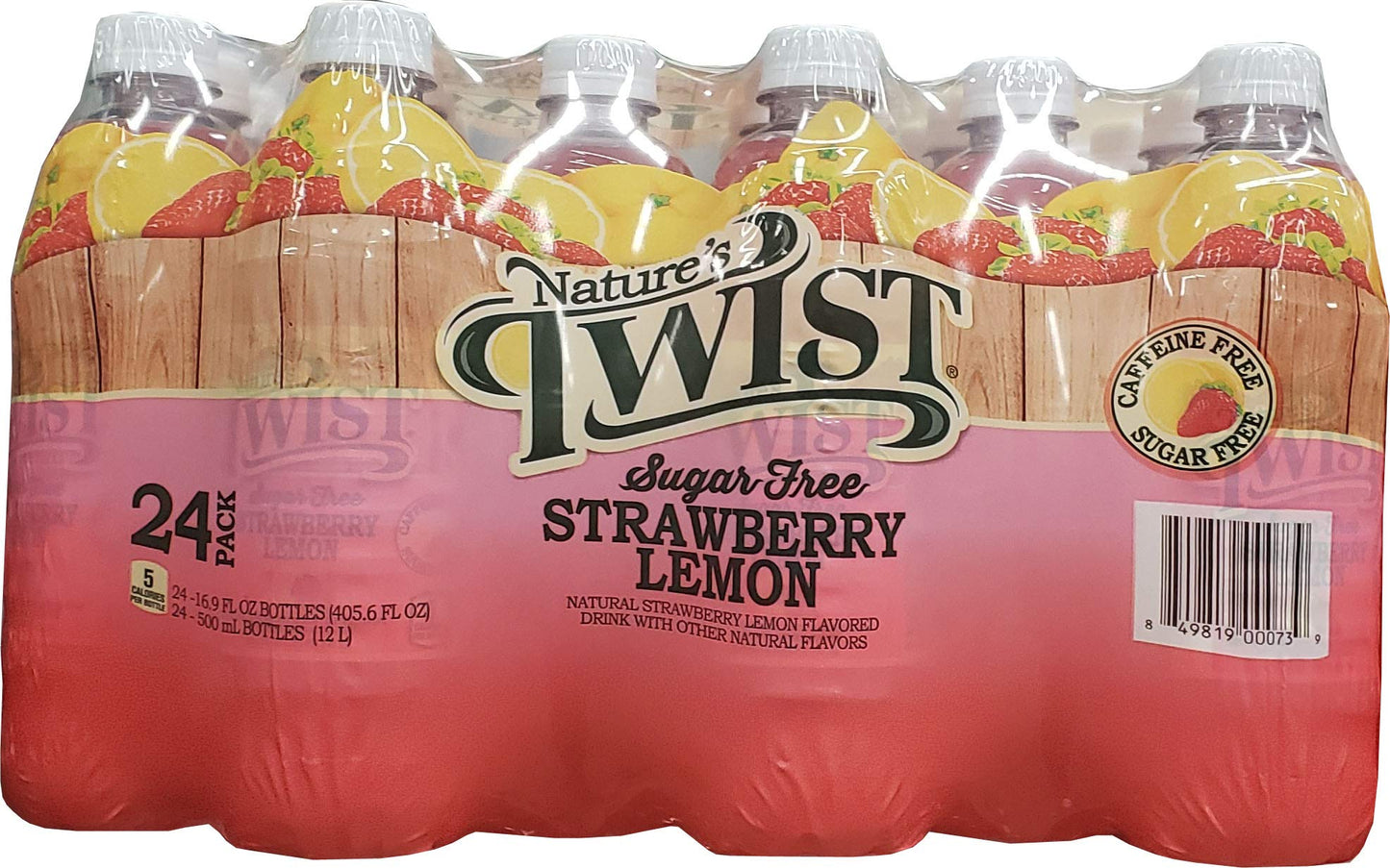 Natures Twist Sugar Free Strawberry Lemonade - Caffeine Free, Low Sodium, 16.9 Fl Oz Bottles, 24-Pack
