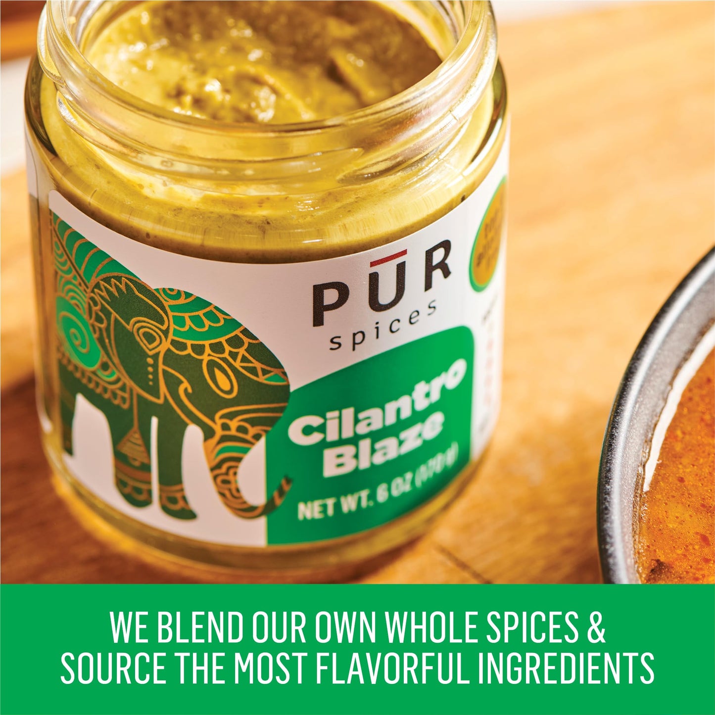 PUR Spices Cilantro Blaze I Hot Sauce & Tangy Cilantro Chutney I Fresh Cilantro, Garlic, Lime and Hot Peppers I Plant Based, Glu