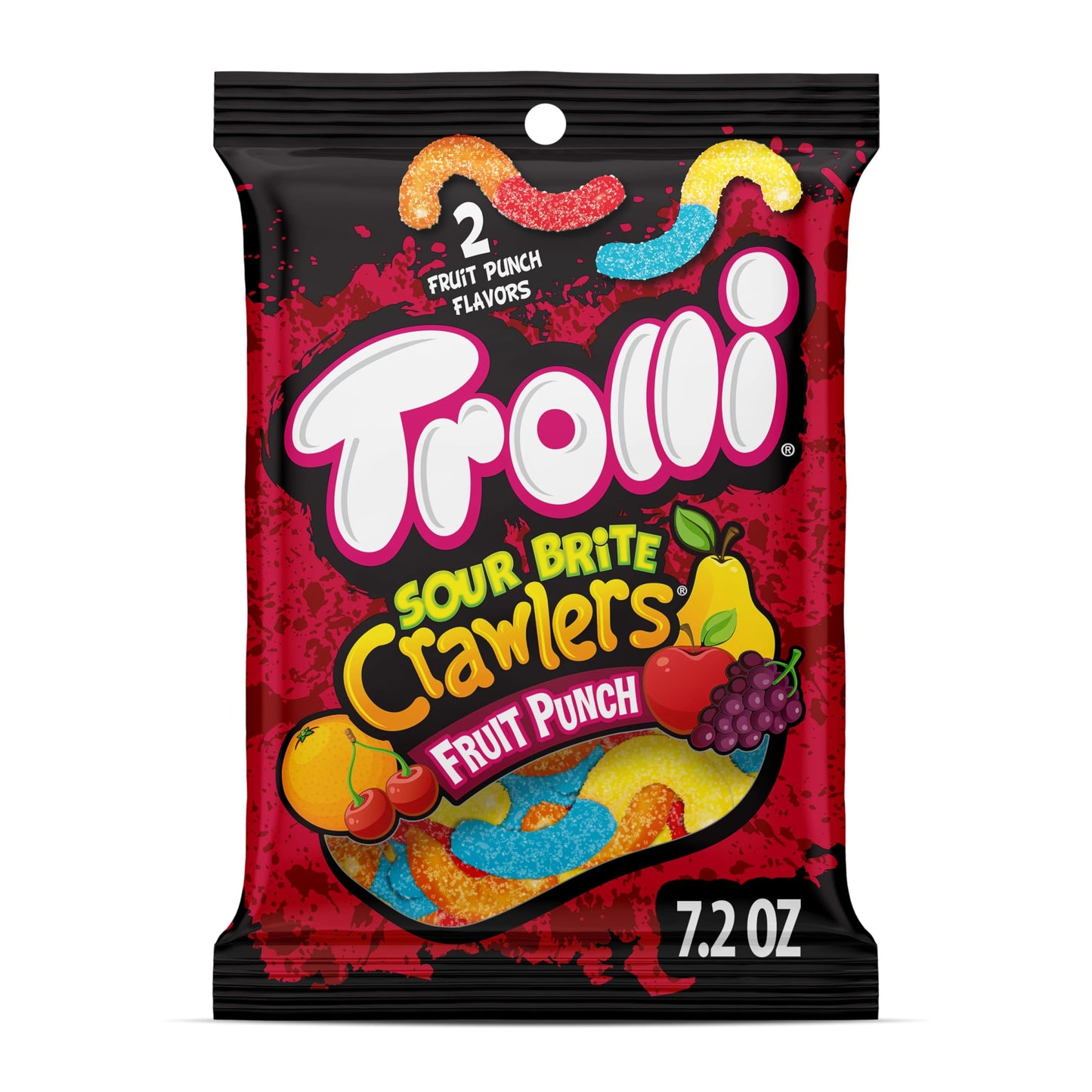 Trolli Sour Brite Crawlers, Candy, Fruit Punch, Sweet And Sour, Gummy Worms, 7.2 Oz