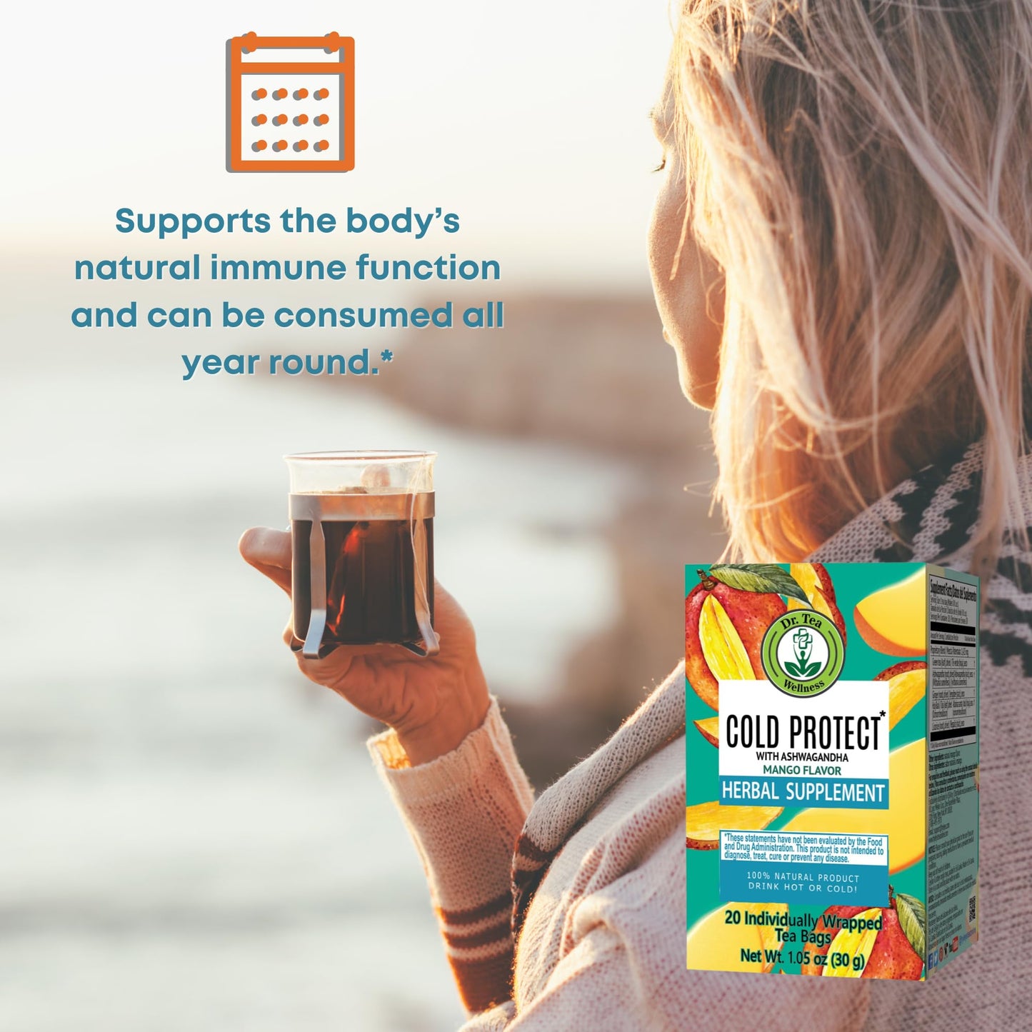 Dr. Tea Cold Protect Tea With Ashwagandha - Mango Flavor - 20 Tea Bags