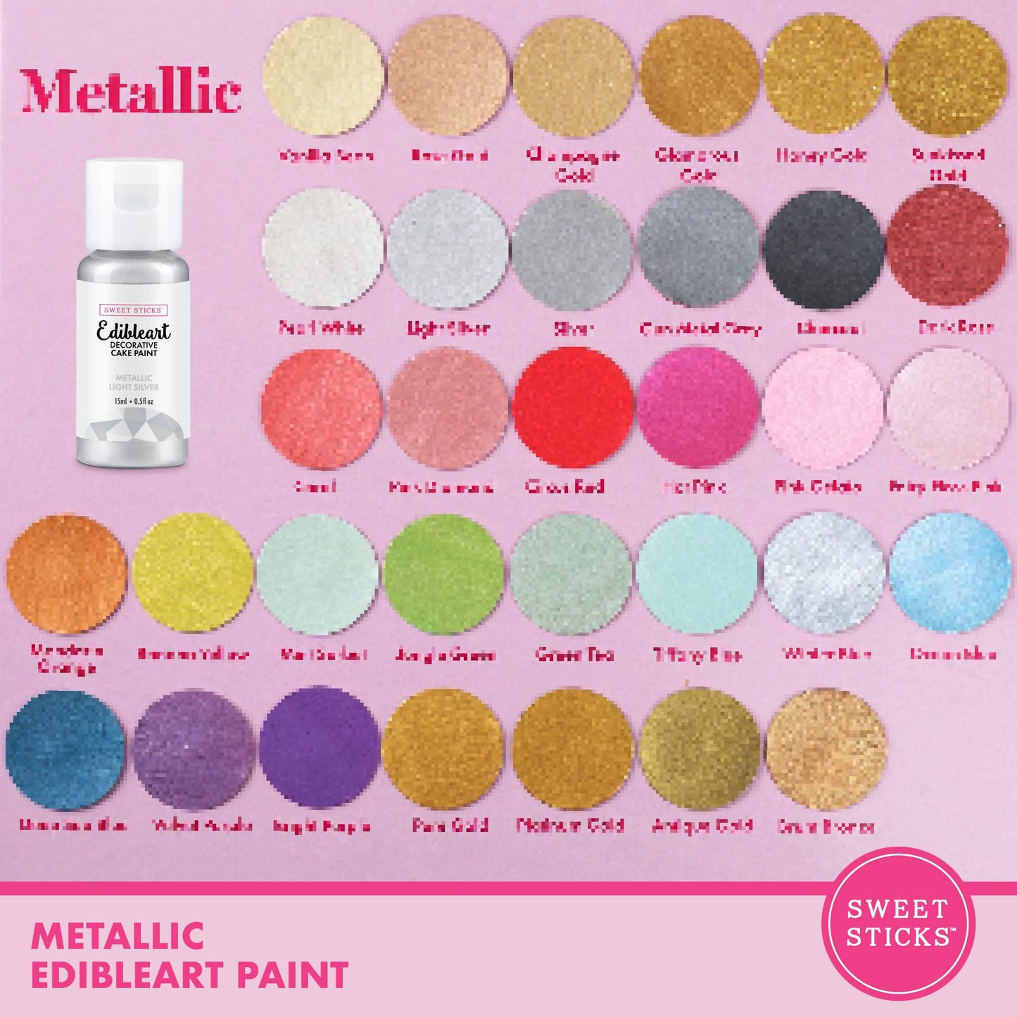 SWEET STICKS Edible Cake Paint Metallic Light Silver 0.5 Fl Oz