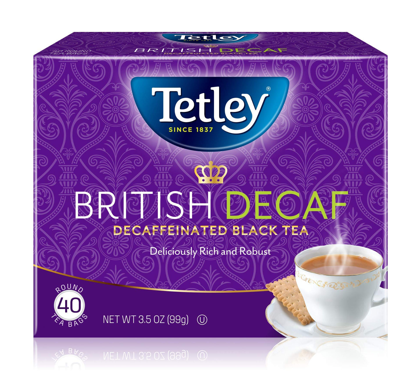 Tetley British Blend Premium Decaf Black Tea, Decaffeinated Tea, 40 Tea Bags (Pack Of 6), Rainforest Alliance Certified
