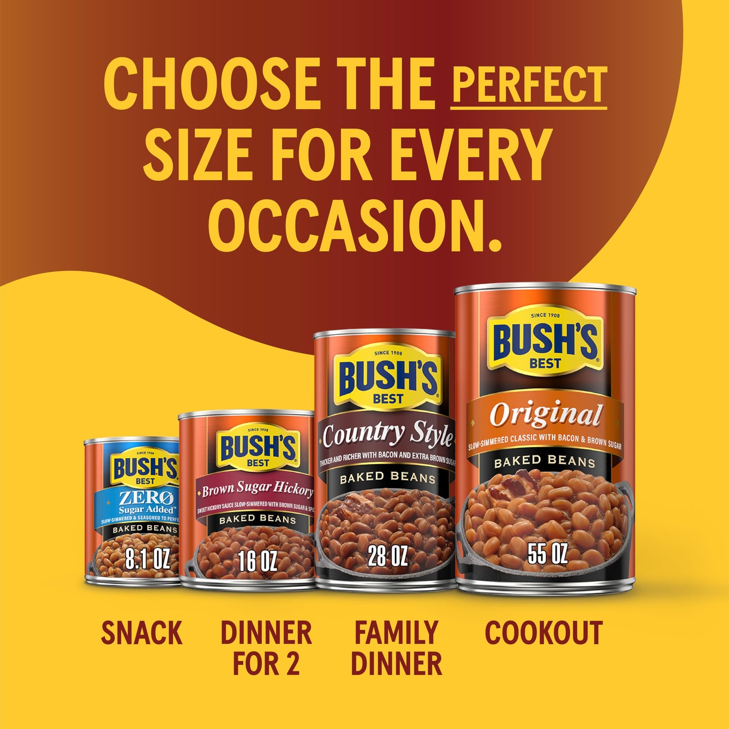 BUSH S BEST 16 oz Canned Original Baked Beans, Source of Plant Based Protein and Fiber, Low Fat, Gluten Free, (Pack of 12)