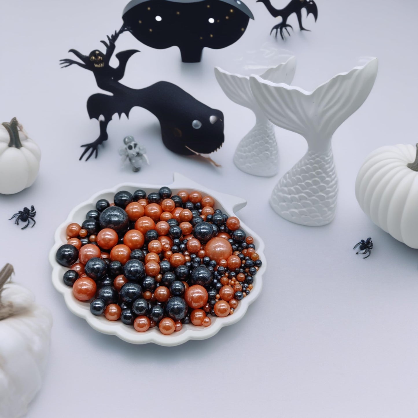 Edible Orange & Black Sugar Pearls Sprinkles Candy Mix Size Pearls Cake Decorations Cupcake Toppers Decorating Perfect for Weddi