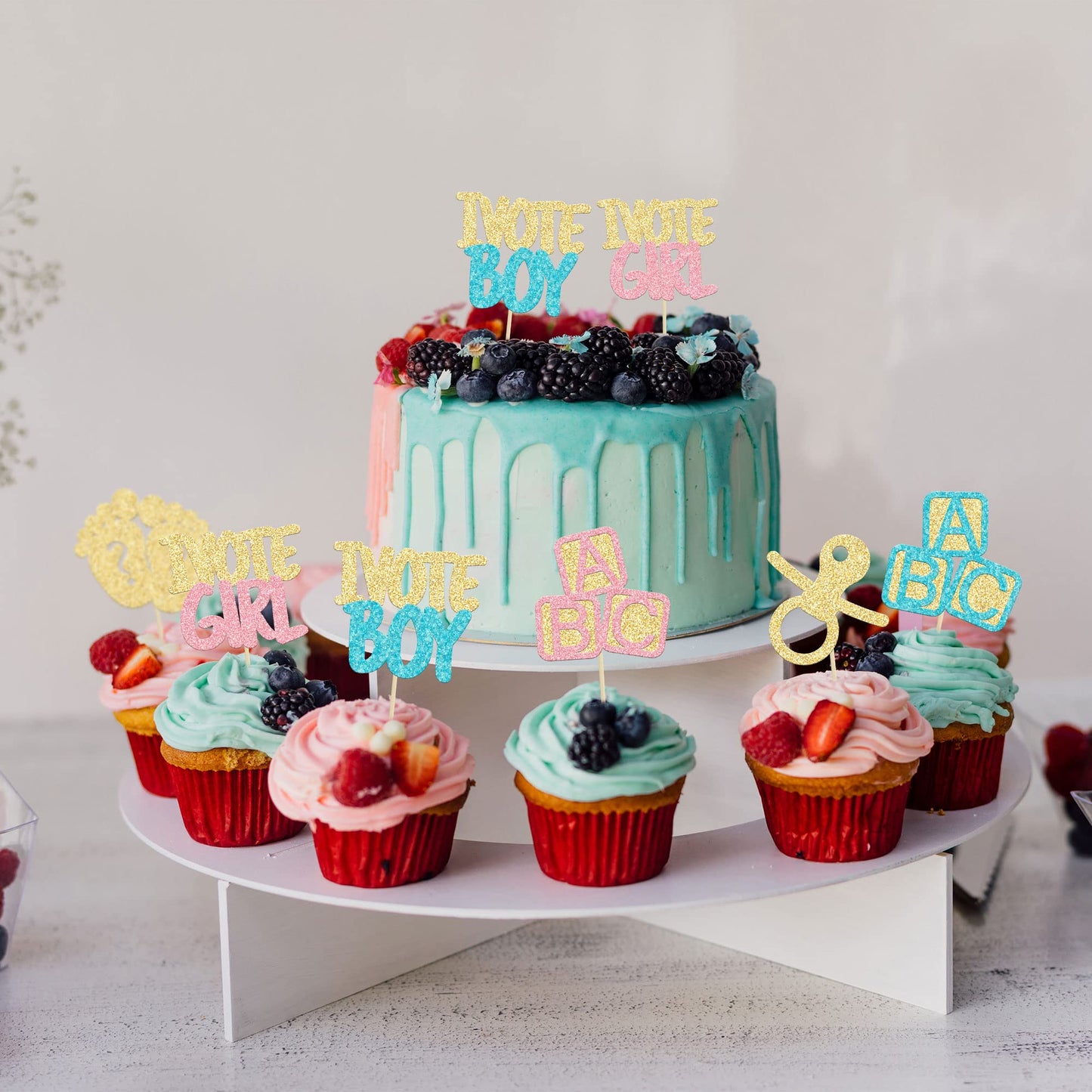 24Pcs Boy Or Girl Cupcake Toppers Gender Reveal Cupcake Picks Glitter Baby Shower Cupcake Decorations Vote Boy Or Girl Cake Deco