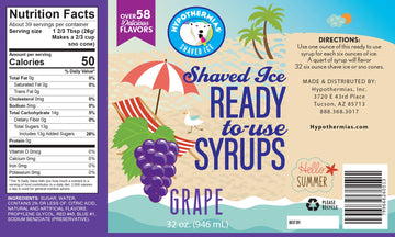 Hypothermias Shaved Ice & Snow Cone Syrup - Quart (32 Fl. Oz) - Grape - Made With Non-Gmo 100% Pure Cane Sugar, No Corn Syrup -