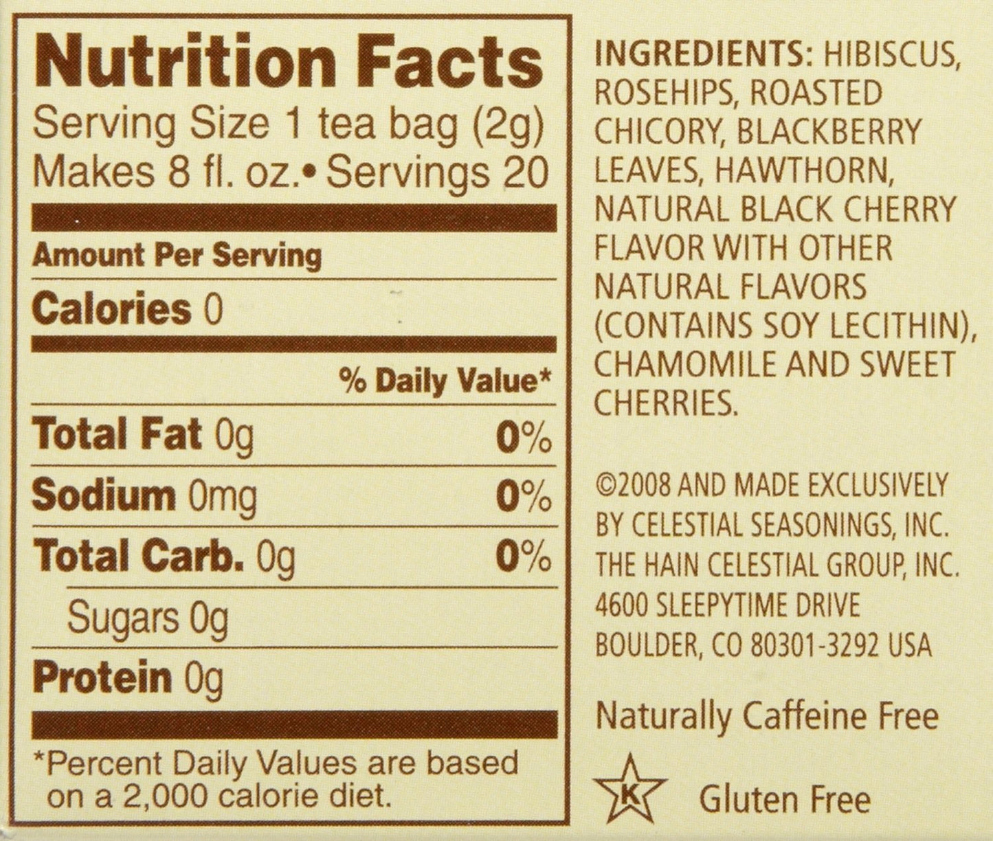Celestial Seasonings Black Cherry Berry Tea Bags - 20 Ct - 6 Pk