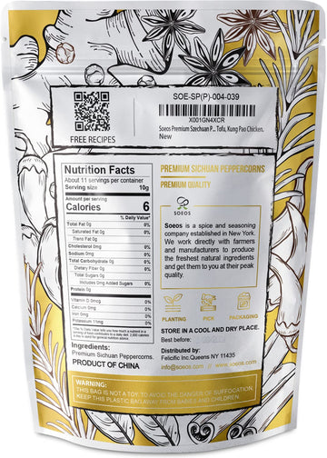 Soeos Premium Szechuan Peppercorns, 4Oz(113G), Authentic Sichuan Red Peppercorn, Numbing And Tingle Effect, Less Seeds, Strong Flavor, Essential For Mapo Tofu, Kung Pao Chicken And Asine Cusine